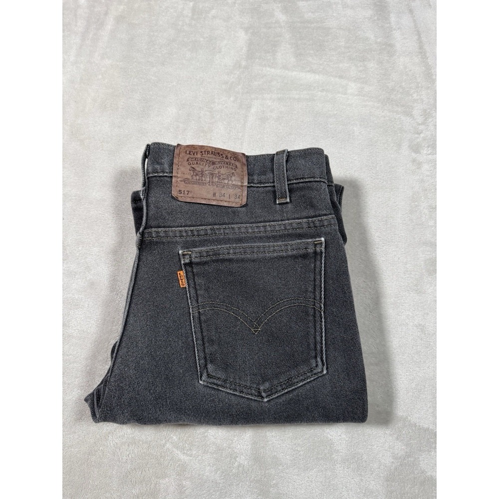Vintage Levis 517 Orange Tab Black Jeans Size 34x34 (Fit 32x31) MADE IN USA